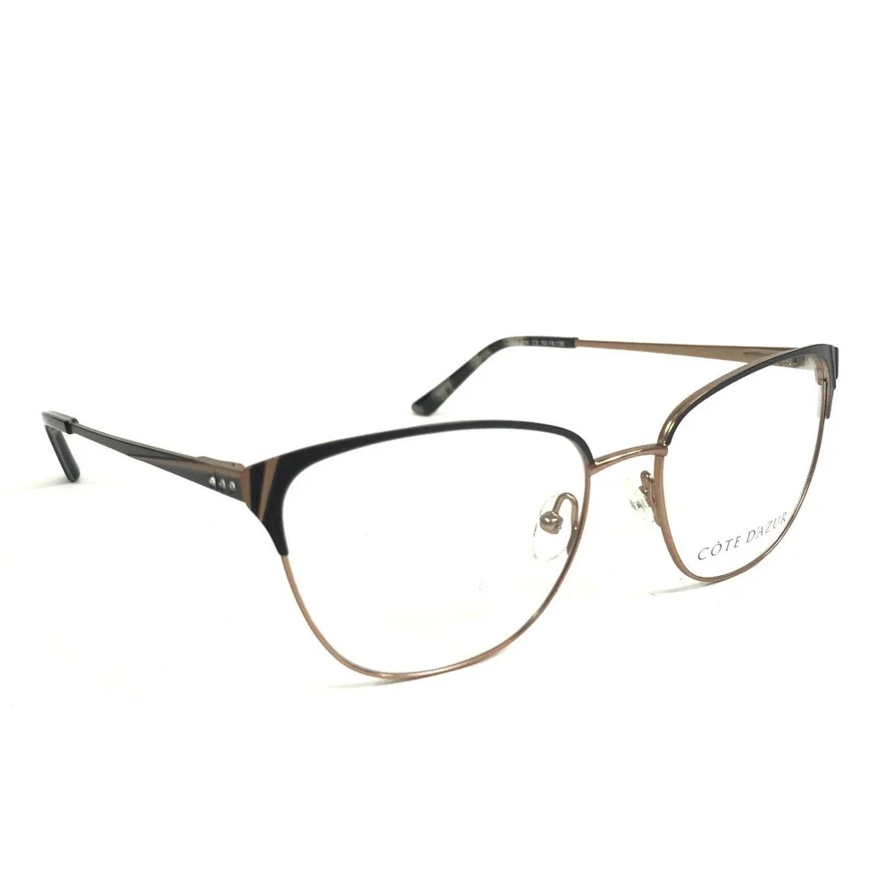 Cote D'Azur Eyeglasses Frames CDA-398 C3 Black Matte Rose Gold Cat Eye 52-16-138